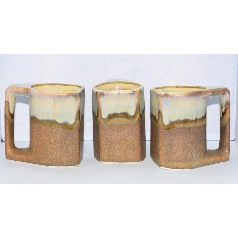 Mid-Century Rodolfo Padilla Drip Glaze Pottery Coffee Mugs 3pc Coffee Mug Set